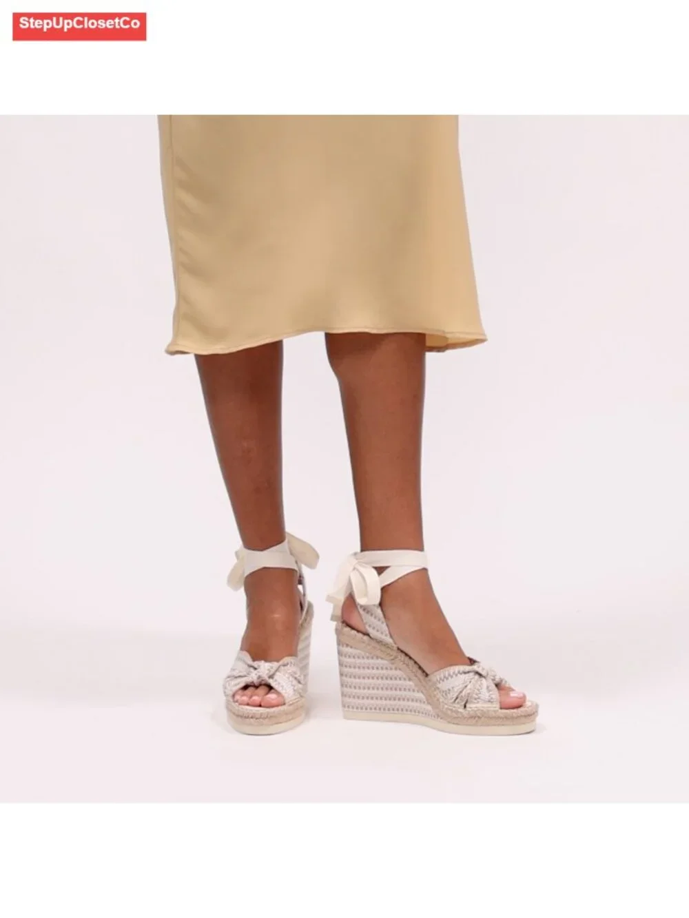 Woven Lace Up Wedge Sandals - Espadrille Platform Ankle Tie